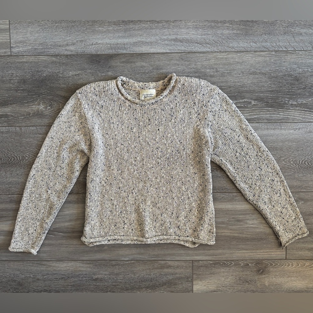 Christopher & Banks Cream Blue Knit Silk Blend Sweater Size Small